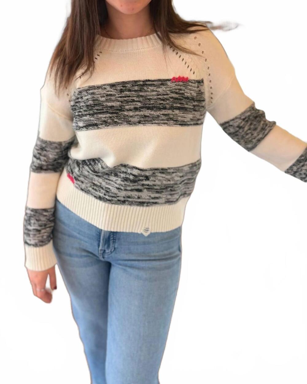 NEW CENTRAL PARK WEST brenna stripe knit sweater in cream